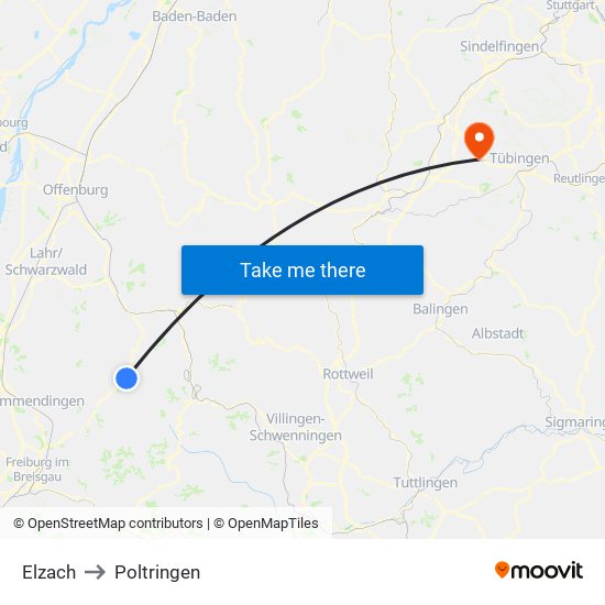 Elzach to Poltringen map