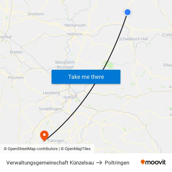 Verwaltungsgemeinschaft Künzelsau to Poltringen map