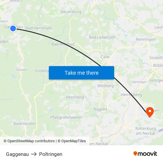 Gaggenau to Poltringen map