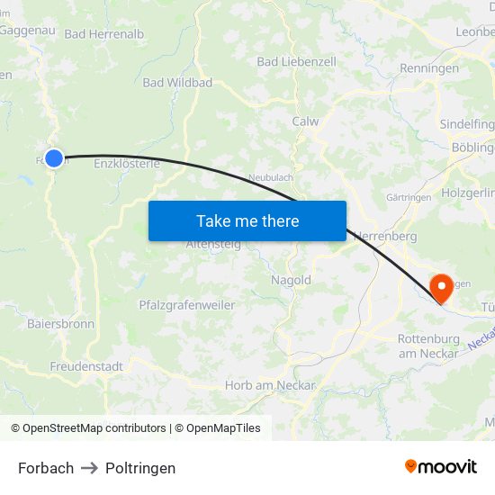 Forbach to Poltringen map