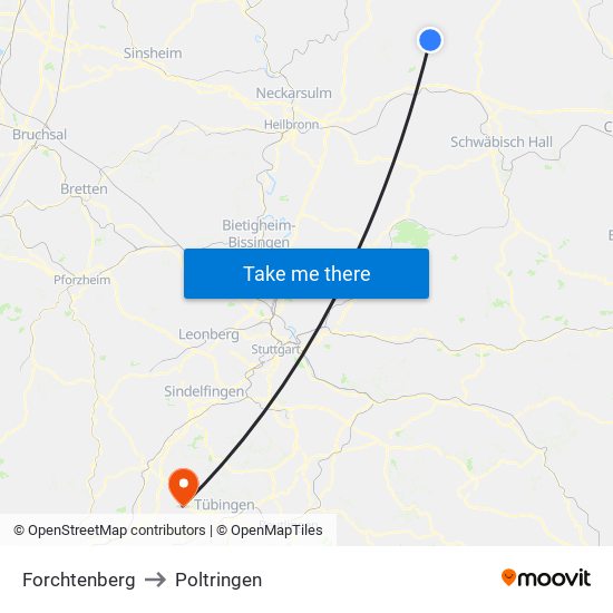 Forchtenberg to Poltringen map