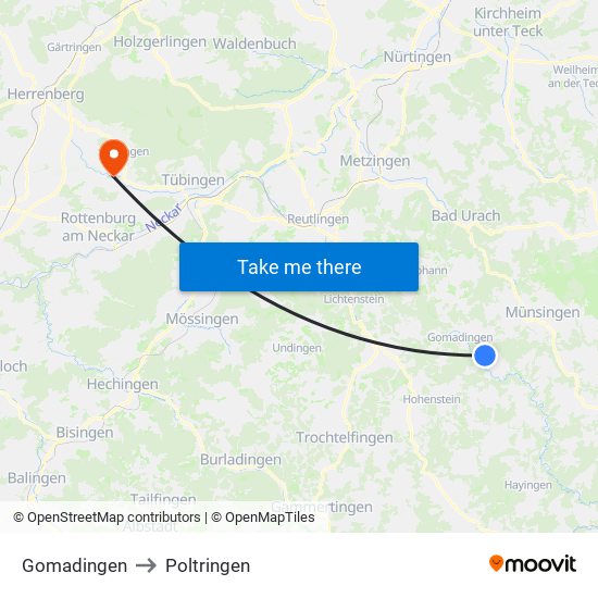 Gomadingen to Poltringen map