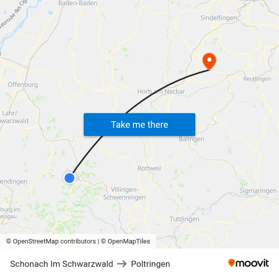 Schonach Im Schwarzwald to Poltringen map