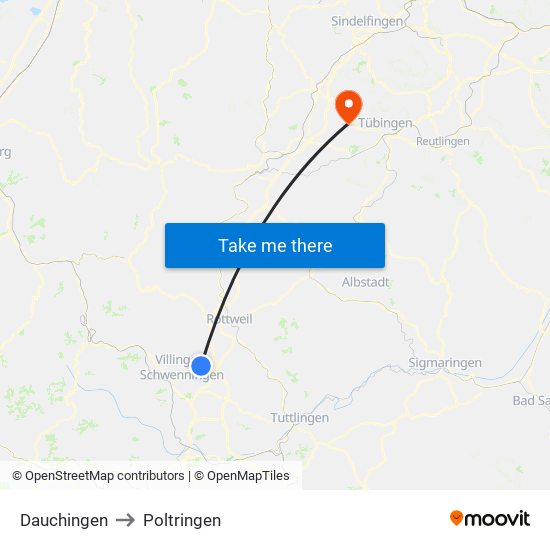 Dauchingen to Poltringen map