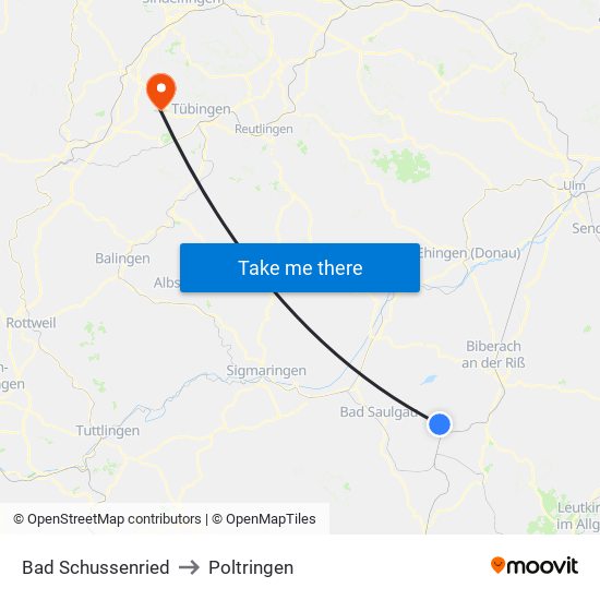 Bad Schussenried to Poltringen map