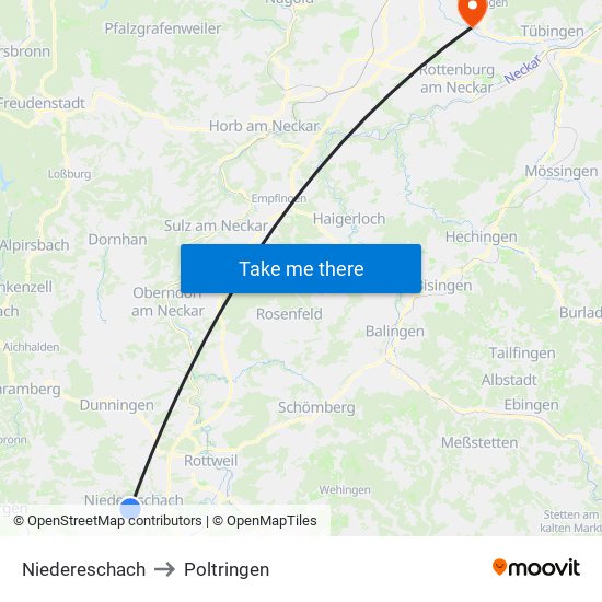 Niedereschach to Poltringen map