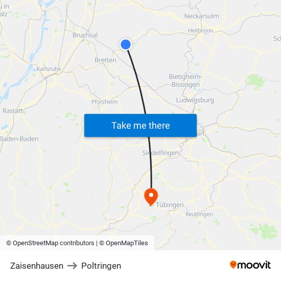 Zaisenhausen to Poltringen map