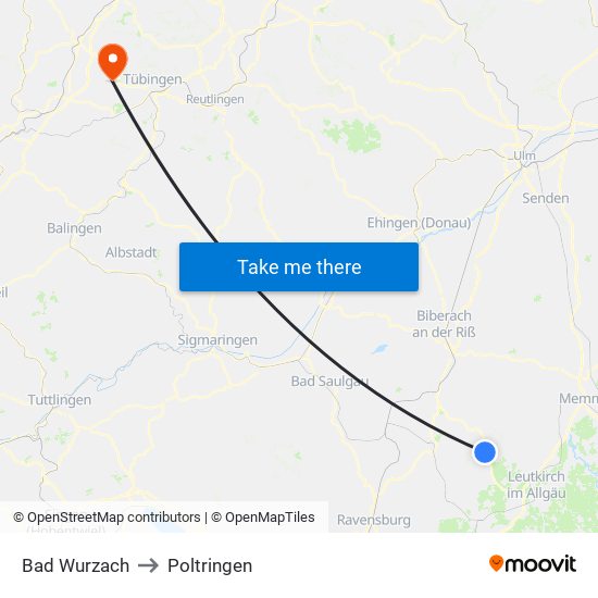 Bad Wurzach to Poltringen map
