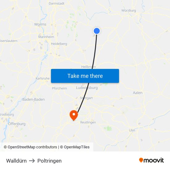 Walldürn to Poltringen map