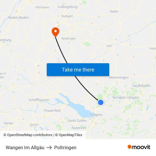 Wangen Im Allgäu to Poltringen map