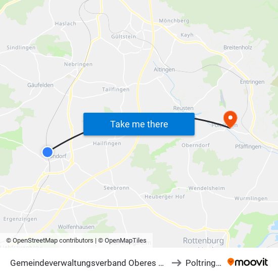 Gemeindeverwaltungsverband Oberes Gäu to Poltringen map