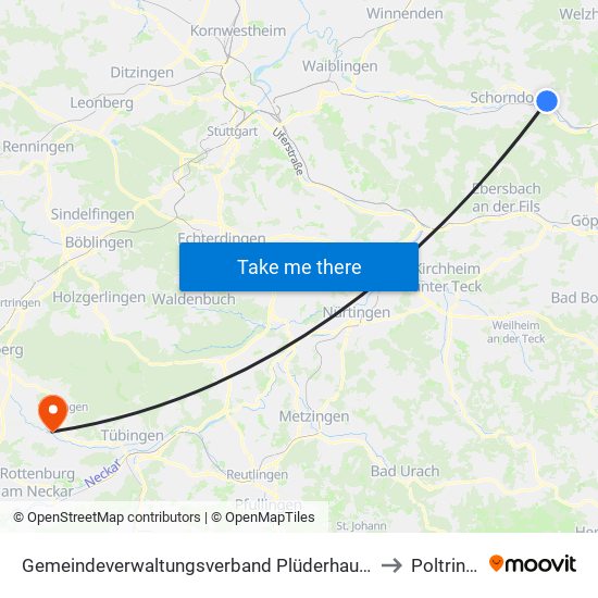 Gemeindeverwaltungsverband Plüderhausen-Urbach to Poltringen map