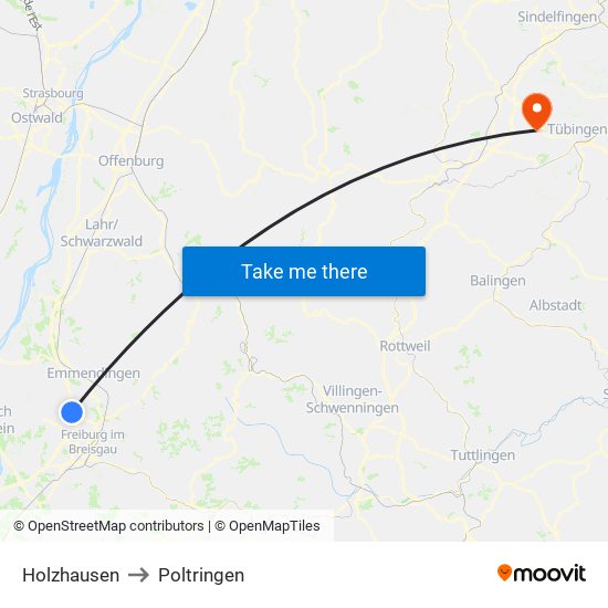 Holzhausen to Poltringen map