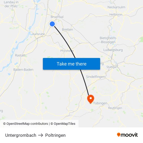 Untergrombach to Poltringen map