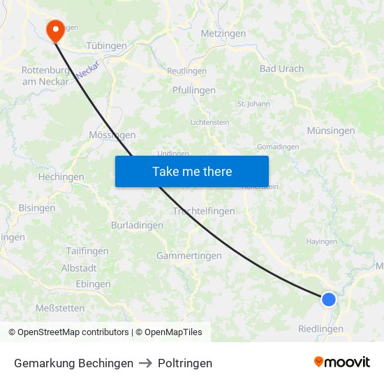 Gemarkung Bechingen to Poltringen map