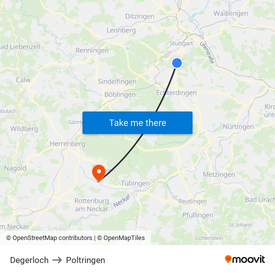 Degerloch to Poltringen map