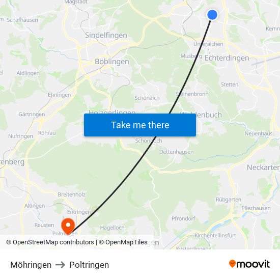 Möhringen to Poltringen map