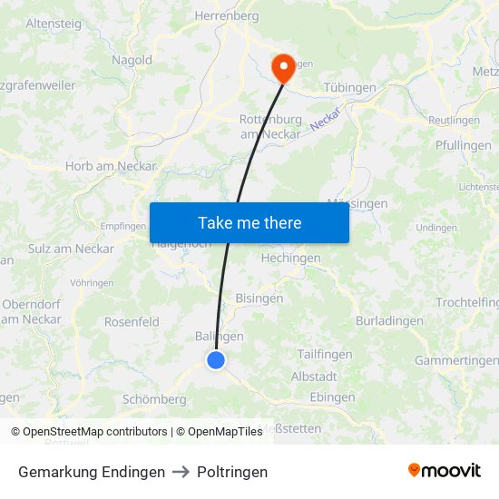 Gemarkung Endingen to Poltringen map