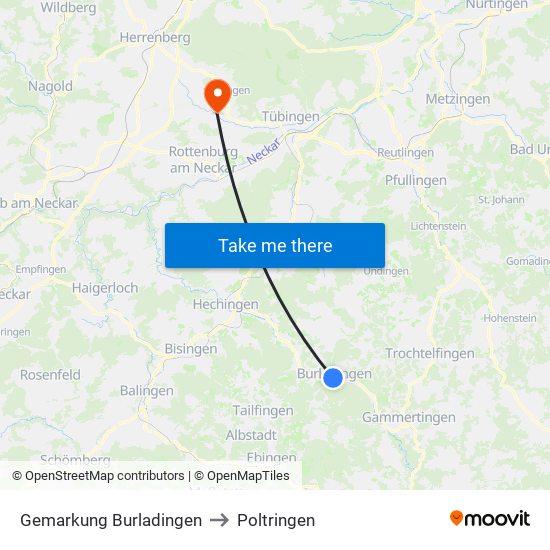 Gemarkung Burladingen to Poltringen map