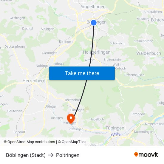 Böblingen (Stadt) to Poltringen map