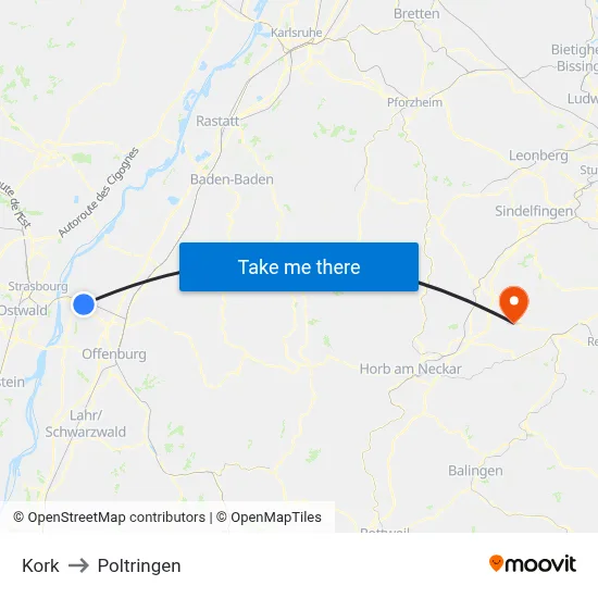 Kork to Poltringen map