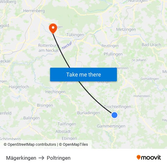 Mägerkingen to Poltringen map