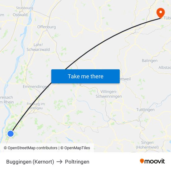 Buggingen (Kernort) to Poltringen map