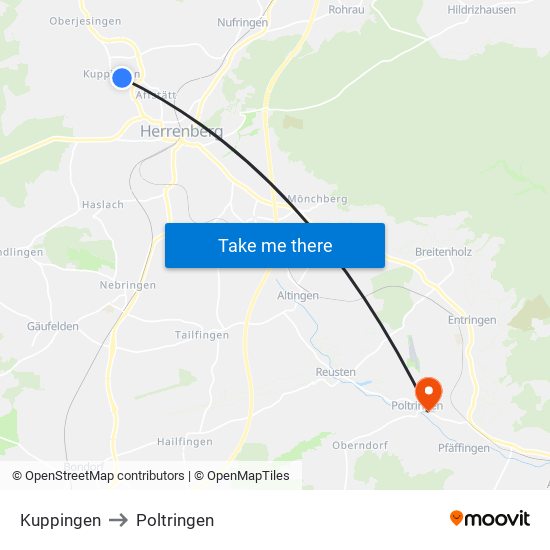 Kuppingen to Poltringen map