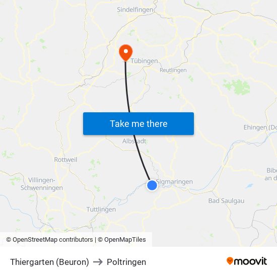 Thiergarten (Beuron) to Poltringen map