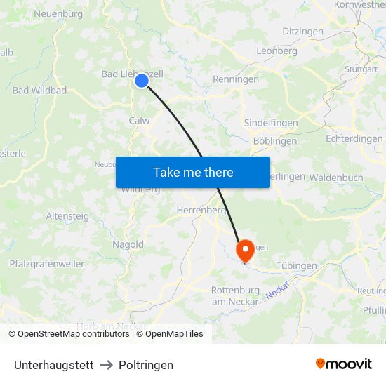 Unterhaugstett to Poltringen map