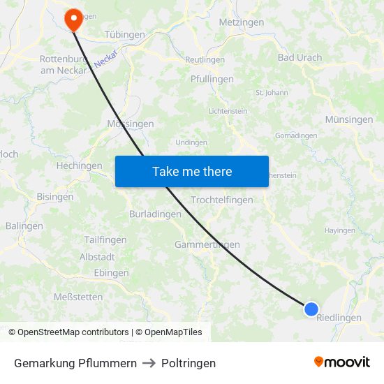 Gemarkung Pflummern to Poltringen map