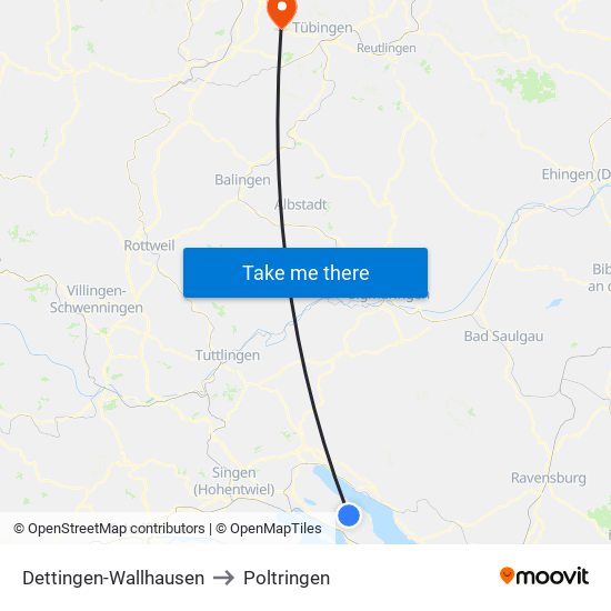 Dettingen-Wallhausen to Poltringen map