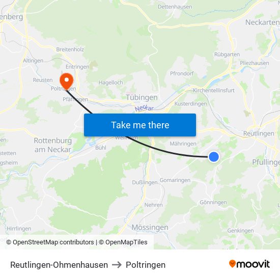 Reutlingen-Ohmenhausen to Poltringen map