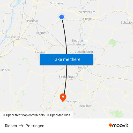 Richen to Poltringen map