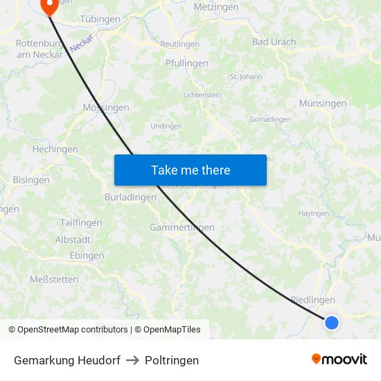 Gemarkung Heudorf to Poltringen map