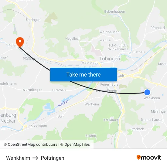Wankheim to Poltringen map