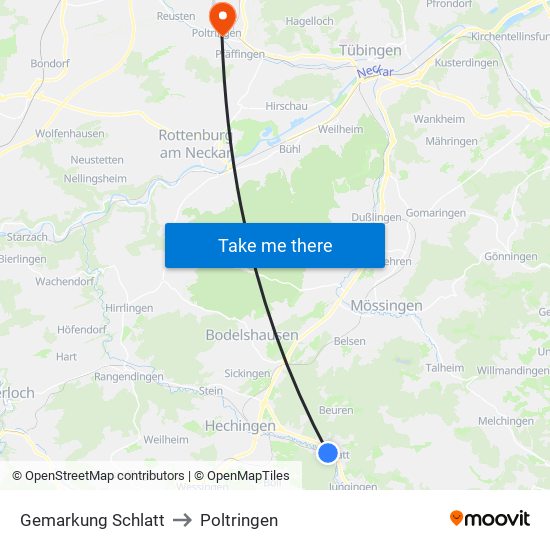 Gemarkung Schlatt to Poltringen map