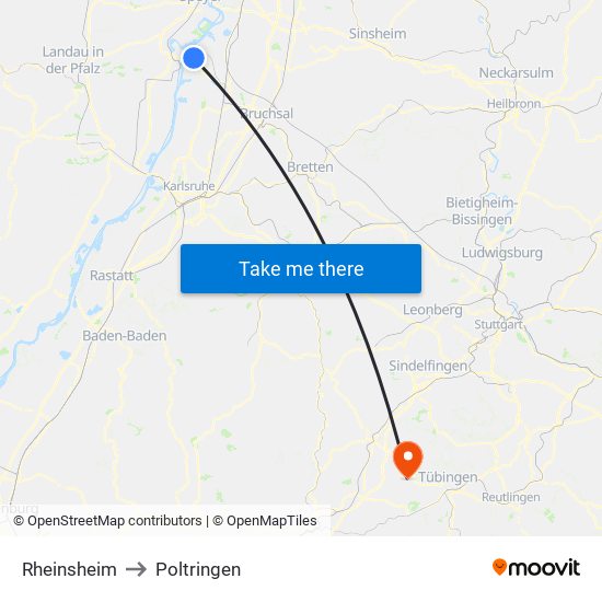 Rheinsheim to Poltringen map