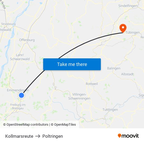 Kollmarsreute to Poltringen map