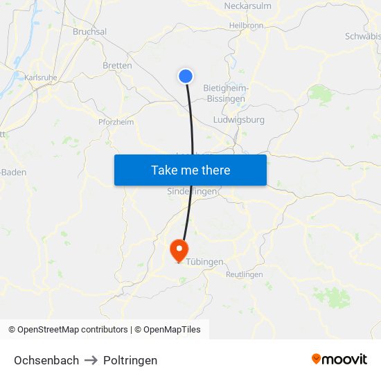 Ochsenbach to Poltringen map