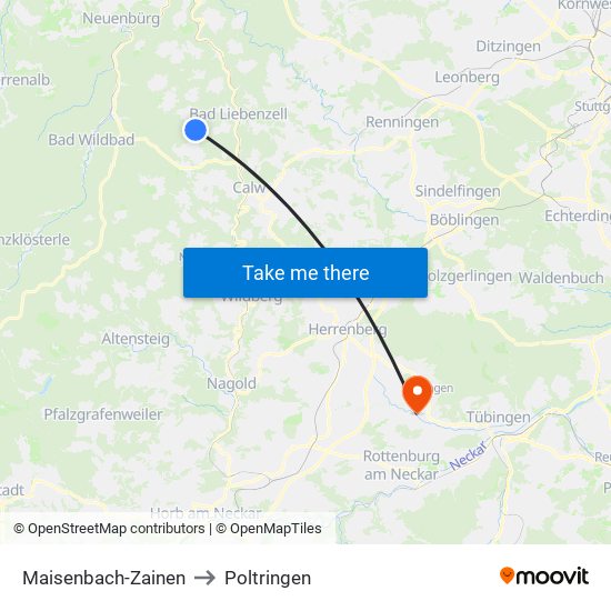 Maisenbach-Zainen to Poltringen map