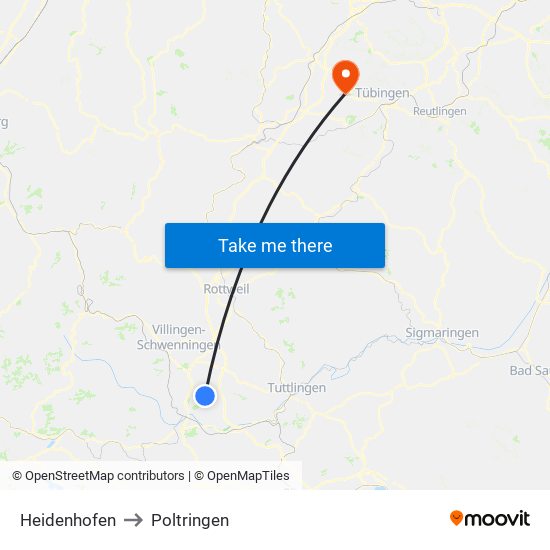 Heidenhofen to Poltringen map