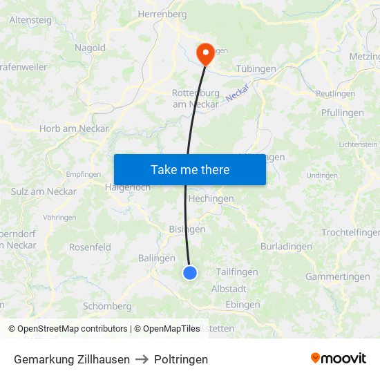 Gemarkung Zillhausen to Poltringen map