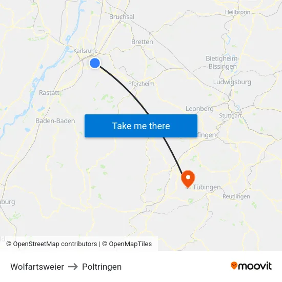 Wolfartsweier to Poltringen map