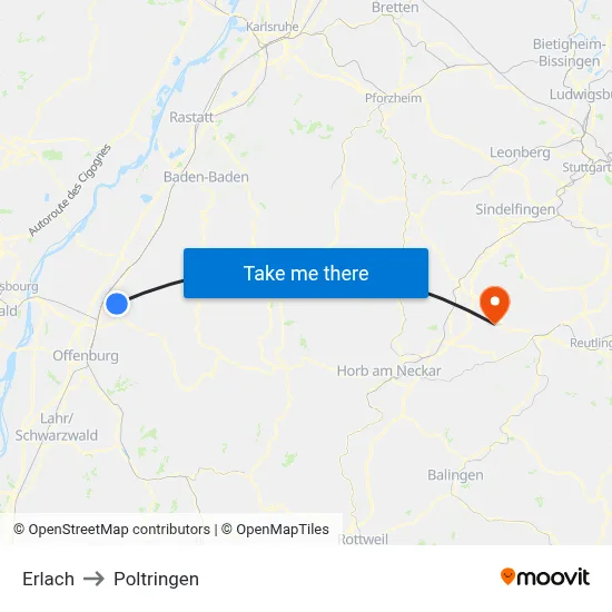 Erlach to Poltringen map
