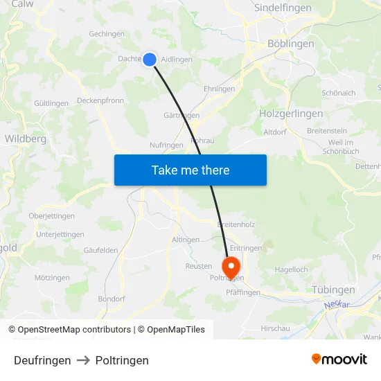 Deufringen to Poltringen map