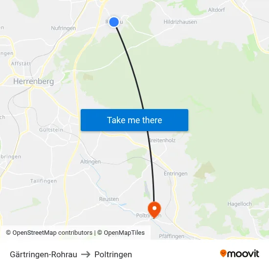 Gärtringen-Rohrau to Poltringen map