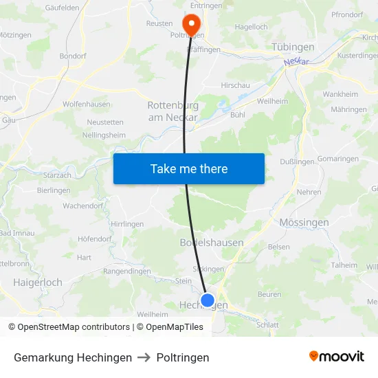Gemarkung Hechingen to Poltringen map