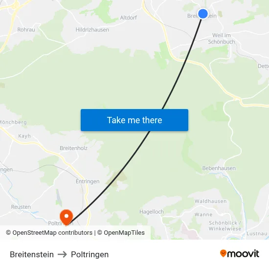 Breitenstein to Poltringen map