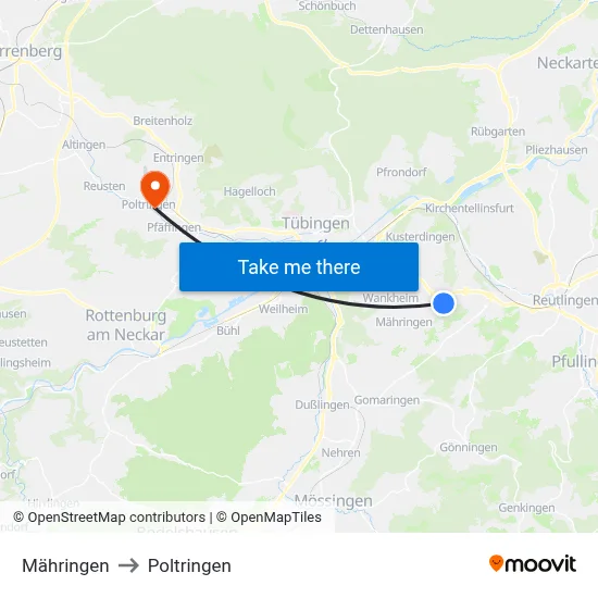 Mähringen to Poltringen map